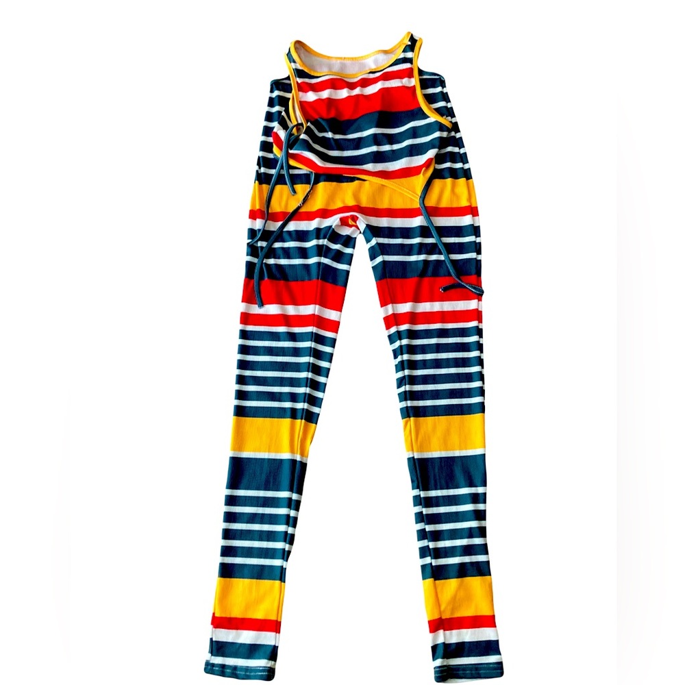 Multi-Color Tie - Up Crop Top 2 Piece Set